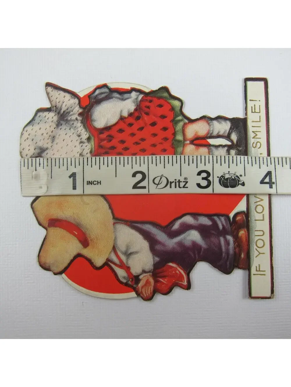 Vintage Valentine Card Die Cut Stand Up Boy Straw Hat & Girl Bonnet UNSIGNED